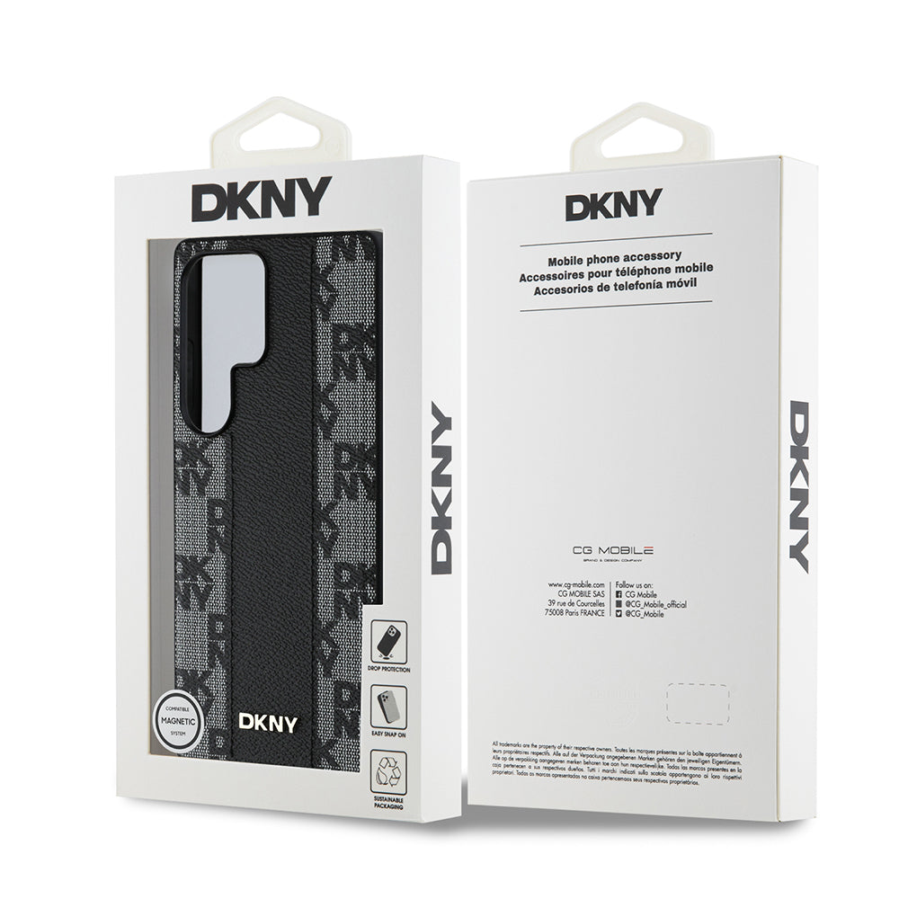 Galaxy S25 Ultra Kılıf DKNY Orjinal Lisanslı M-safe Şarj Özellikli 3D Yazılı Checkered Pattern Kapak