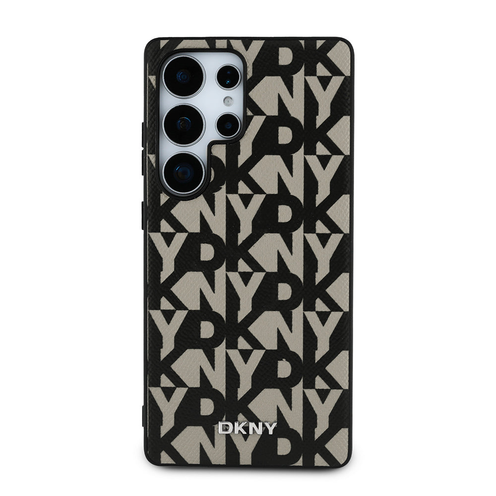 Galaxy S25 Ultra Kılıf DKNY Orjinal Lisanslı M-safe Şarj Özellikli 3D Yazılı Grid Pattern Kapak