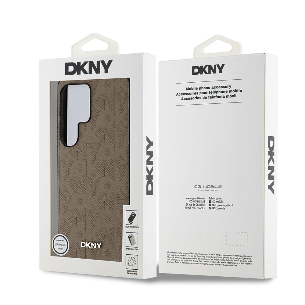Galaxy S25 Ultra Kılıf DKNY Orjinal Lisanslı Magnetik PU Deri Grid Pattern Kapak