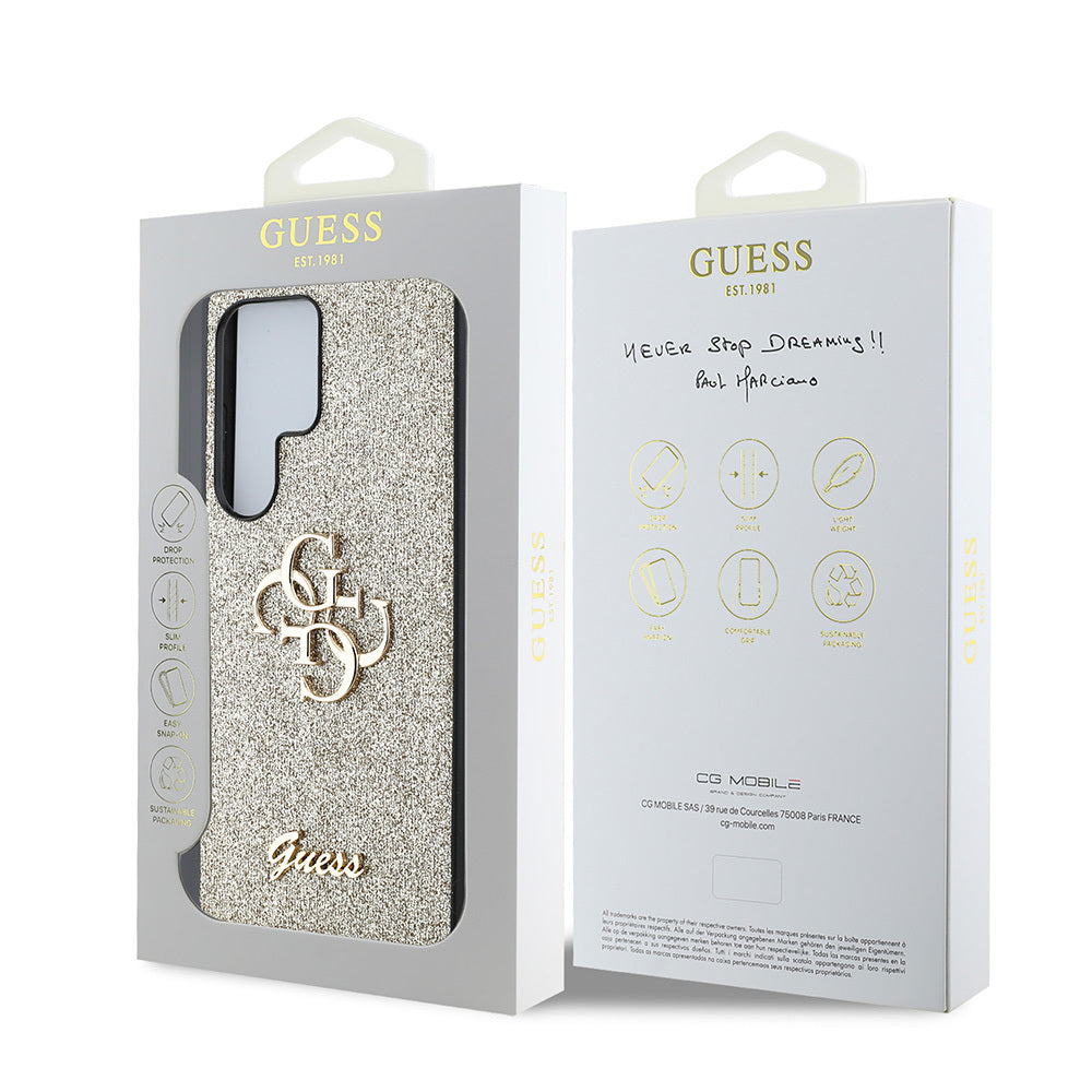Galaxy S25 Ultra Kılıf Guess Orjinal Lisanslı 4G Büyük Metal Logolu Glitter Kapak