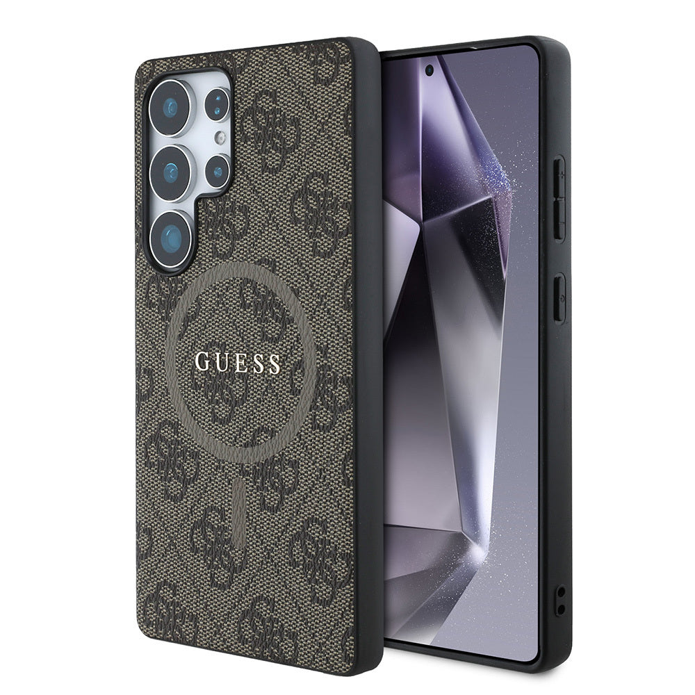 Galaxy S25 Ultra Kılıf Guess Orjinal Lisanslı M-safe Şarj Özellikli PU Halkalı 4G Desenli Yazı Logolu Kapak