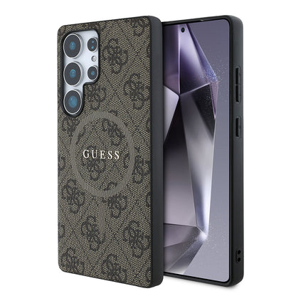 Galaxy S25 Ultra Kılıf Guess Orjinal Lisanslı M-safe Şarj Özellikli PU Halkalı 4G Desenli Yazı Logolu Kapak