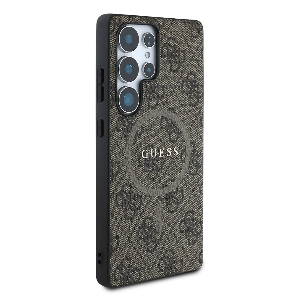 Galaxy S25 Ultra Kılıf Guess Orjinal Lisanslı M-safe Şarj Özellikli PU Halkalı 4G Desenli Yazı Logolu Kapak