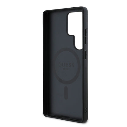 Galaxy S25 Ultra Kılıf Guess Orjinal Lisanslı M-safe Şarj Özellikli PU Halkalı 4G Desenli Yazı Logolu Kapak