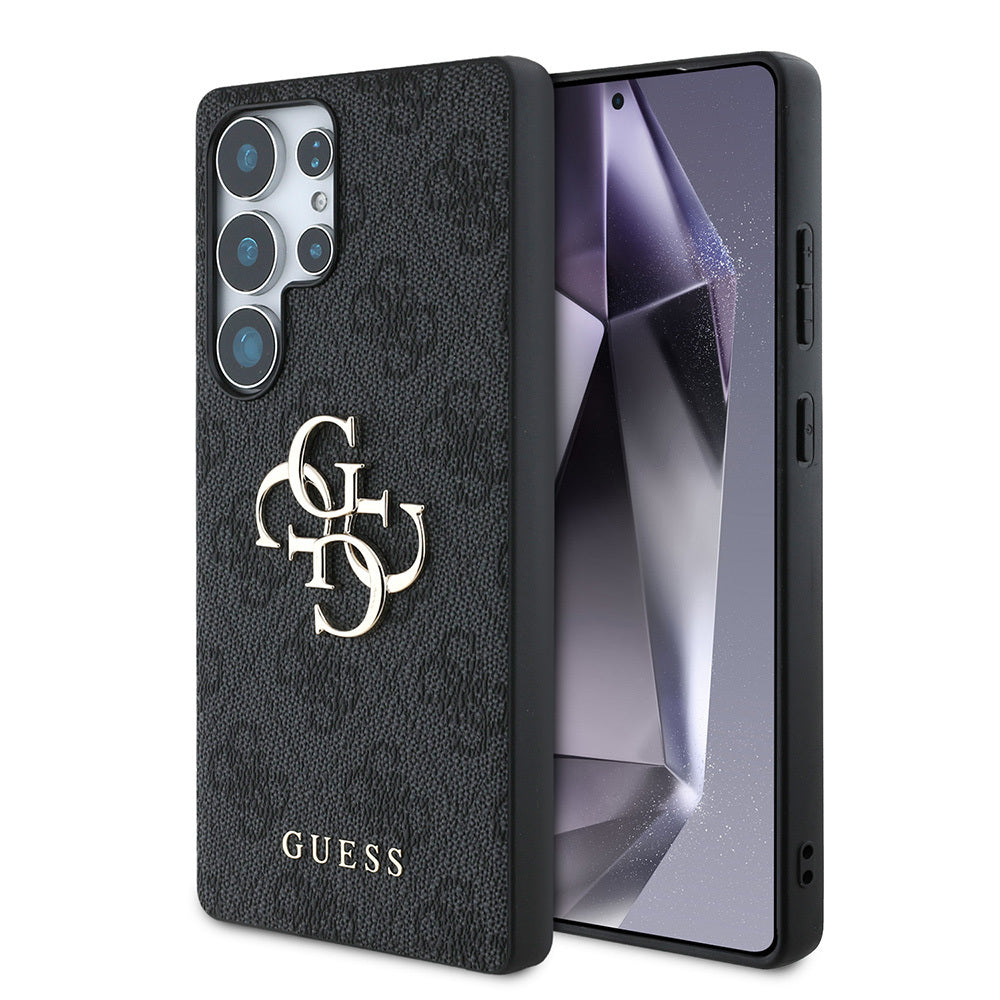 Galaxy S25 Ultra Kılıf Guess Orjinal Lisanslı PU Deri 4G Desenli Metal Büyük 4G ve Yazı Logolu Kapak