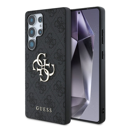 Galaxy S25 Ultra Kılıf Guess Orjinal Lisanslı PU Deri 4G Desenli Metal Büyük 4G ve Yazı Logolu Kapak