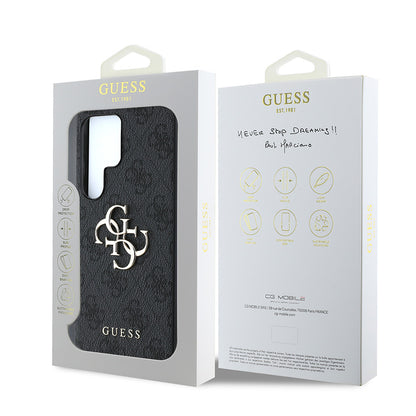 Galaxy S25 Ultra Kılıf Guess Orjinal Lisanslı PU Deri 4G Desenli Metal Büyük 4G ve Yazı Logolu Kapak