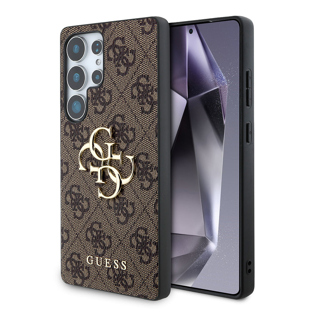 Galaxy S25 Ultra Kılıf Guess Orjinal Lisanslı PU Deri 4G Desenli Metal Büyük 4G ve Yazı Logolu Kapak