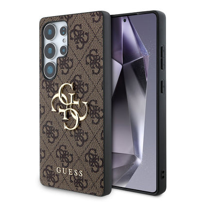 Galaxy S25 Ultra Kılıf Guess Orjinal Lisanslı PU Deri 4G Desenli Metal Büyük 4G ve Yazı Logolu Kapak