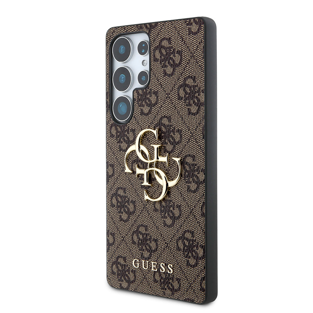 Galaxy S25 Ultra Kılıf Guess Orjinal Lisanslı PU Deri 4G Desenli Metal Büyük 4G ve Yazı Logolu Kapak