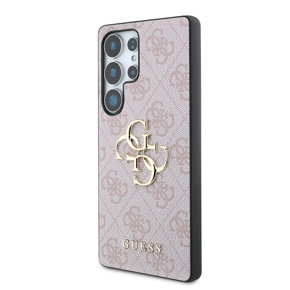 Galaxy S25 Ultra Kılıf Guess Orjinal Lisanslı PU Deri 4G Desenli Metal Büyük 4G ve Yazı Logolu Kapak