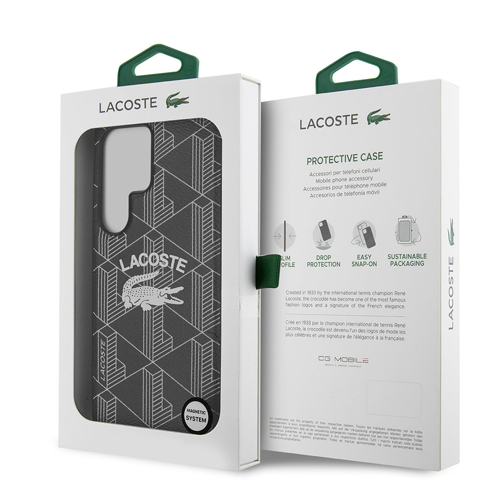 Galaxy S25 Ultra Kılıf Lacoste Orjinal Lisanslı M-safe Şarj Özellikli Mono Vintage Logo Kapak
