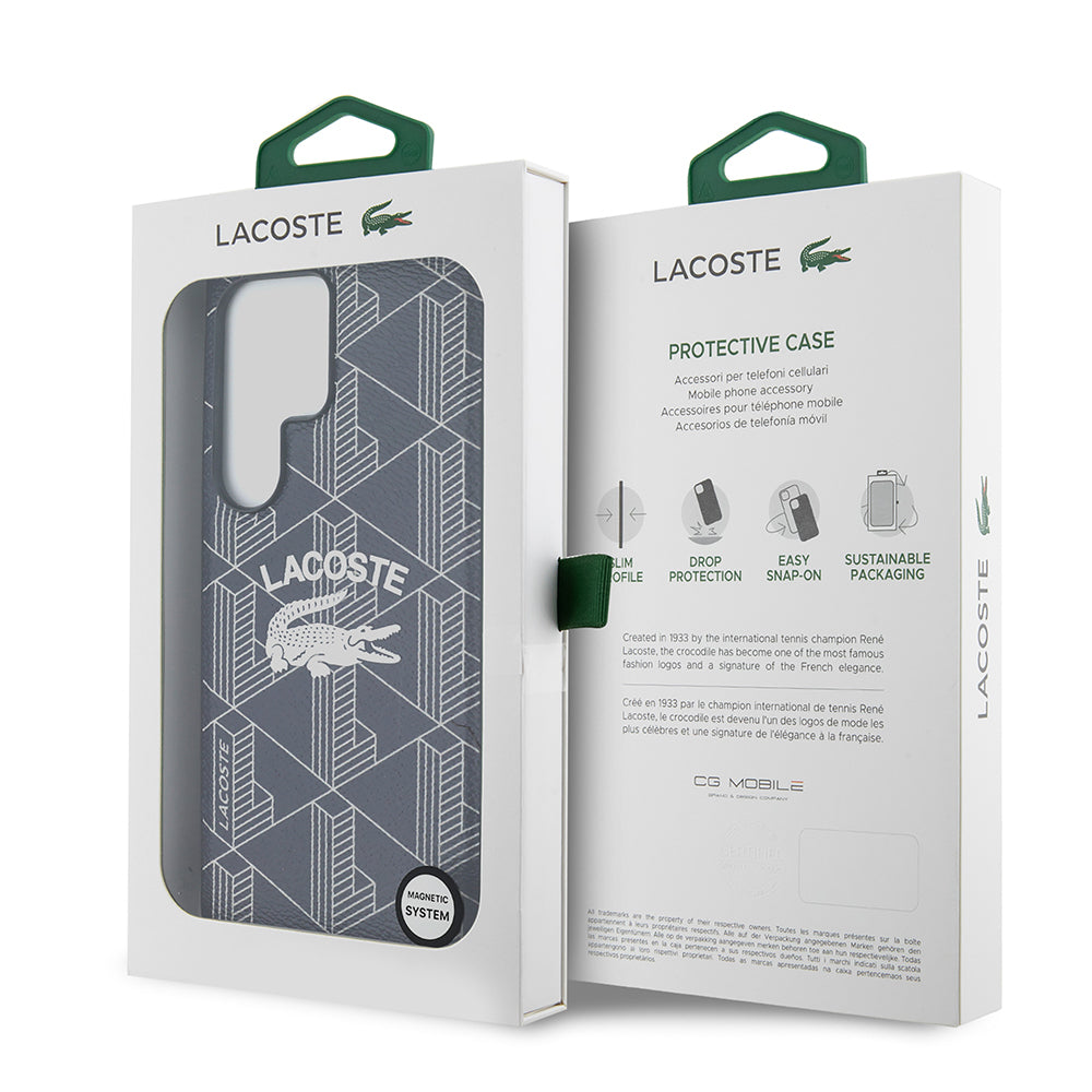 Galaxy S25 Ultra Kılıf Lacoste Orjinal Lisanslı M-safe Şarj Özellikli Mono Vintage Logo Kapak