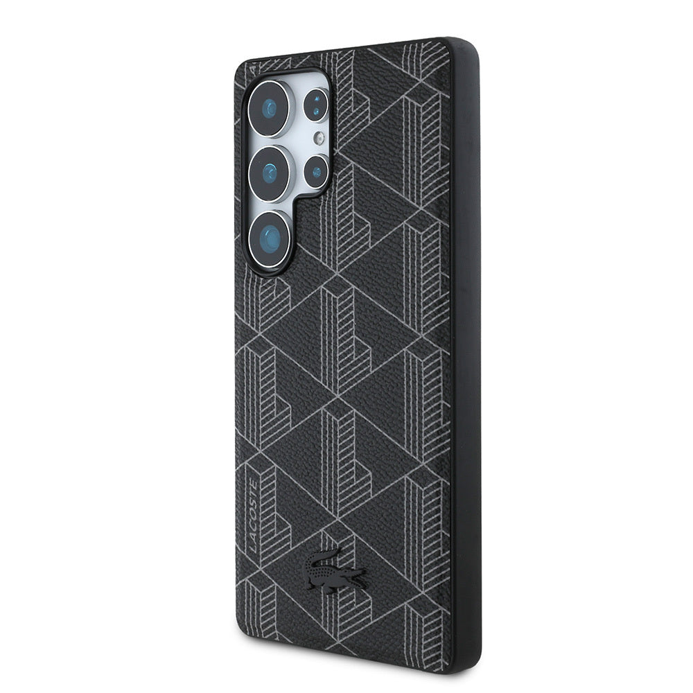 Galaxy S25 Ultra Kılıf Lacoste Orjinal Lisanslı M-safe Şarj Özellikli PU Deri Görünümlü Karışık Monogram Desenli Kapak