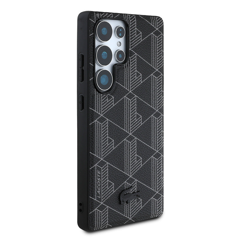 Galaxy S25 Ultra Kılıf Lacoste Orjinal Lisanslı M-safe Şarj Özellikli PU Deri Görünümlü Karışık Monogram Desenli Kapak