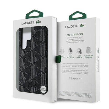 Galaxy S25 Ultra Kılıf Lacoste Orjinal Lisanslı M-safe Şarj Özellikli PU Deri Görünümlü Karışık Monogram Desenli Kapak