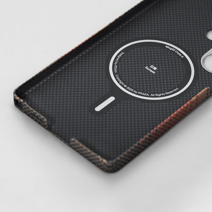 Galaxy S25 Ultra Kılıf M-safe Şarj Özellikli Aramid Fiber Pitaka Tactile Woven Sunset-Moonrise Serisi Kapak