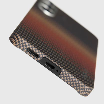 Galaxy S25 Ultra Kılıf M-safe Şarj Özellikli Aramid Fiber Pitaka Tactile Woven Sunset-Moonrise Serisi Kapak