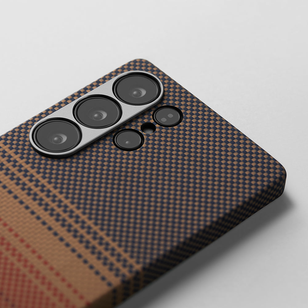 Galaxy S25 Ultra Kılıf M-safe Şarj Özellikli Aramid Fiber Pitaka Tactile Woven Sunset-Moonrise Serisi Kapak