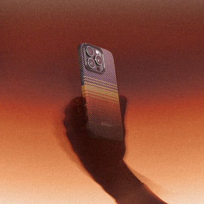 Galaxy S25 Ultra Kılıf M-safe Şarj Özellikli Aramid Fiber Pitaka Tactile Woven Sunset-Moonrise Serisi Kapak