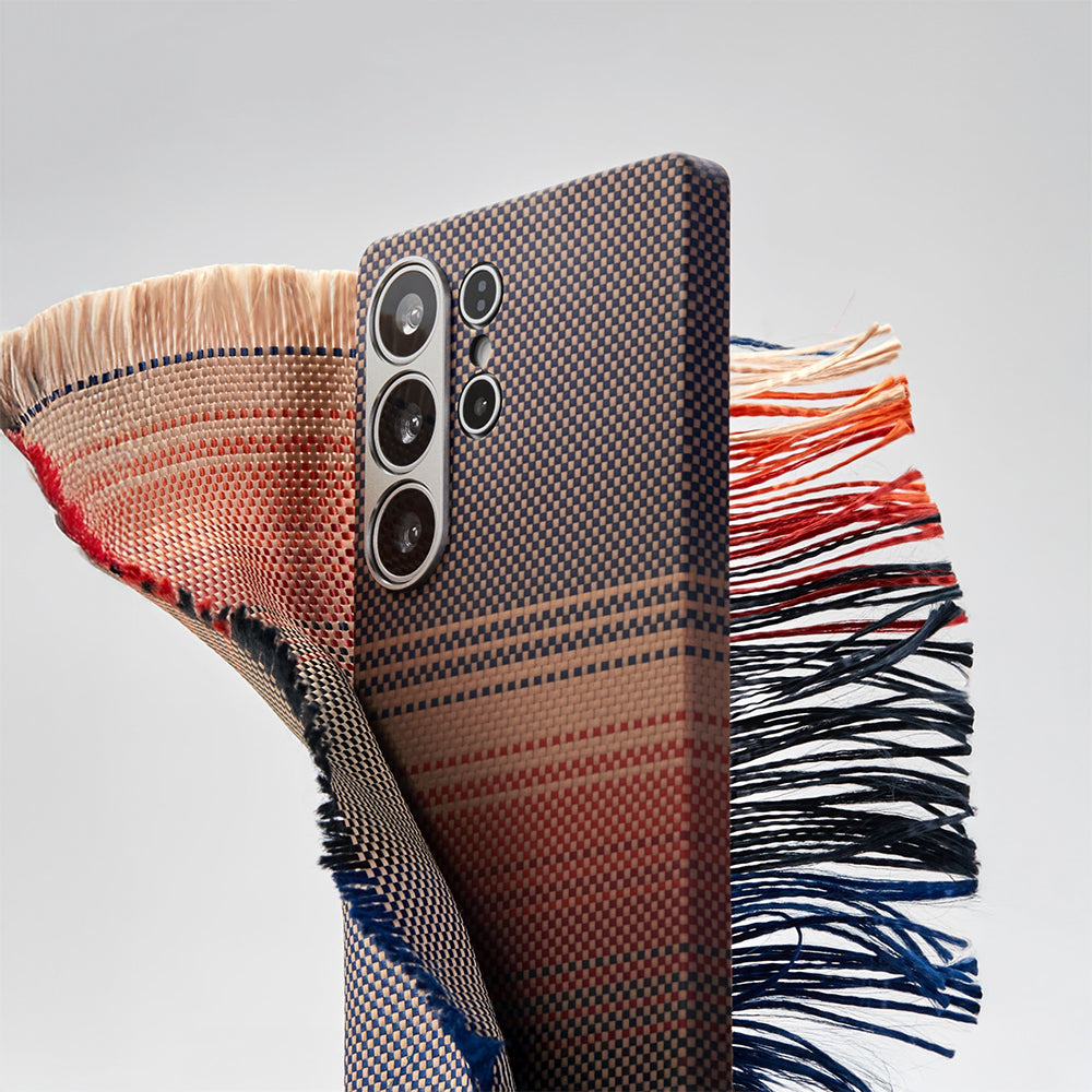 Galaxy S25 Ultra Kılıf M-safe Şarj Özellikli Aramid Fiber Pitaka Tactile Woven Sunset-Moonrise Serisi Kapak