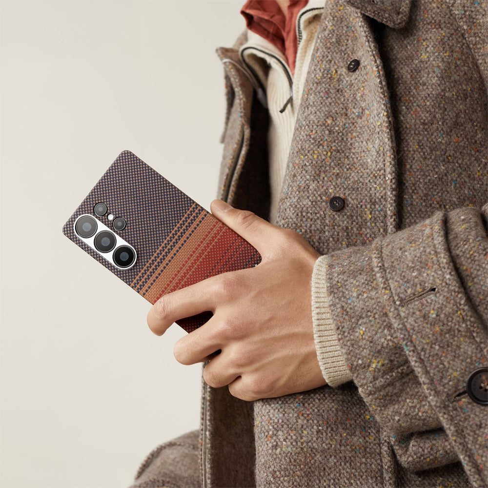 Galaxy S25 Ultra Kılıf M-safe Şarj Özellikli Aramid Fiber Pitaka Tactile Woven Sunset-Moonrise Serisi Kapak