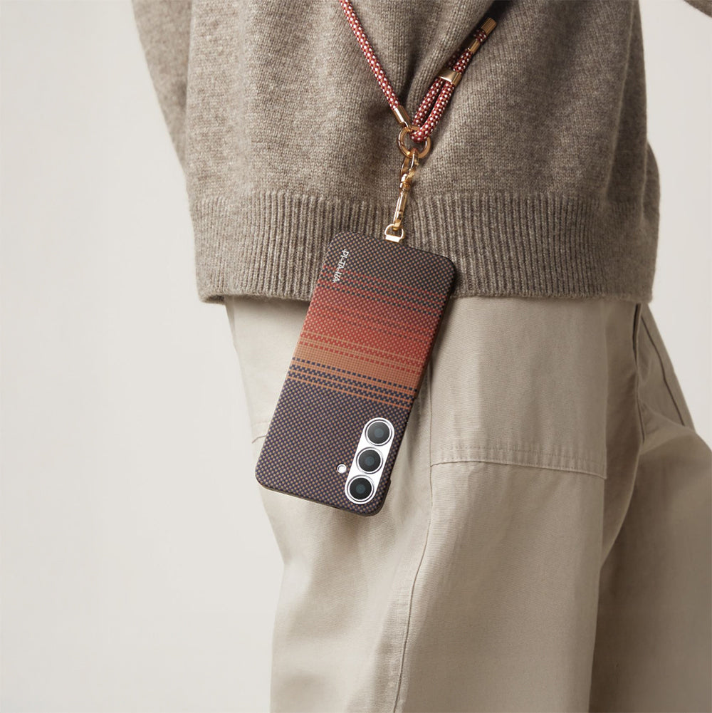 Galaxy S25 Ultra Kılıf M-safe Şarj Özellikli Aramid Fiber Pitaka Tactile Woven Sunset-Moonrise Serisi Kapak