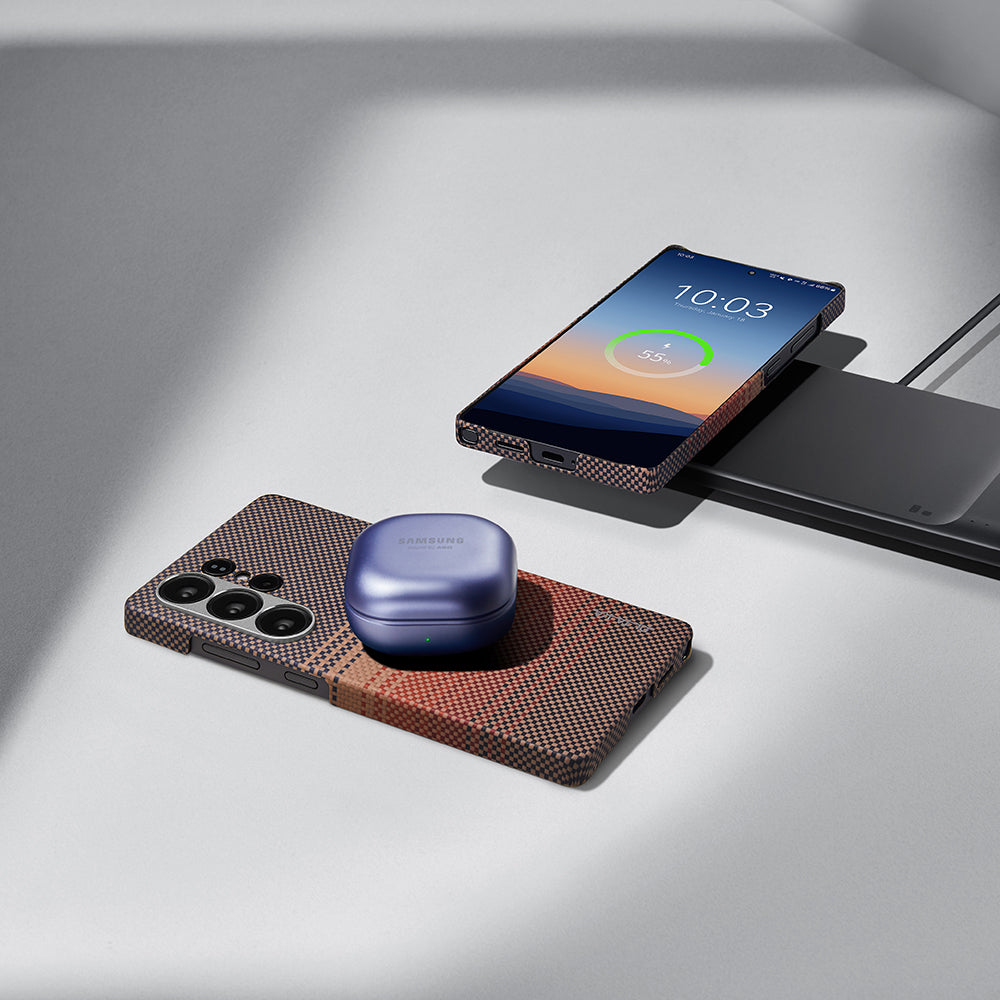 Galaxy S25 Ultra Kılıf M-safe Şarj Özellikli Aramid Fiber Pitaka Tactile Woven Sunset-Moonrise Serisi Kapak