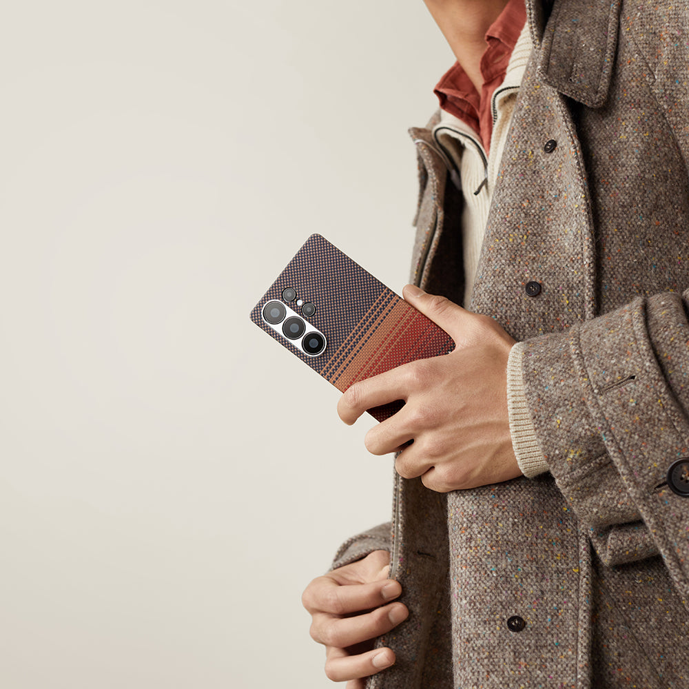 Galaxy S25 Ultra Kılıf M-safe Şarj Özellikli Aramid Fiber Pitaka Tactile Woven Sunset-Moonrise Serisi Kapak