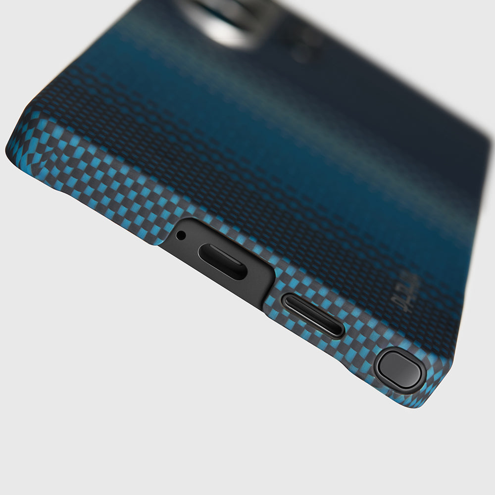 Galaxy S25 Ultra Kılıf M-safe Şarj Özellikli Aramid Fiber Pitaka Tactile Woven Sunset-Moonrise Serisi Kapak