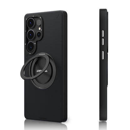 Galaxy S25 Ultra Kılıf M-safe Şarj Özellikli 360° Standlı Basit Mat Deri Desenli Youngkit Tech Leather Serisi Kapak