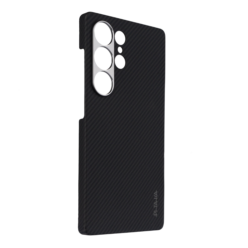 Galaxy S25 Ultra Kılıf M-safe Şarj Özellikli 600D Aramid Fiber Pitaka Ultra-Slim Classic Serisi Black-Grey Twill Kapak