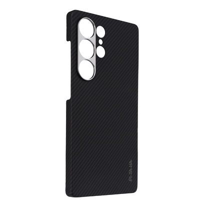 Galaxy S25 Ultra Kılıf M-safe Şarj Özellikli 600D Aramid Fiber Pitaka Ultra-Slim Classic Serisi Black-Grey Twill Kapak