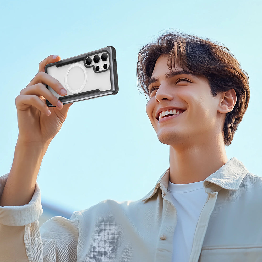 Galaxy S25 Ultra Kılıf M-safe Şarj Özellikli Airbagli Raptic Shield Serisi Şeffaf Arka Yüzey Kapak