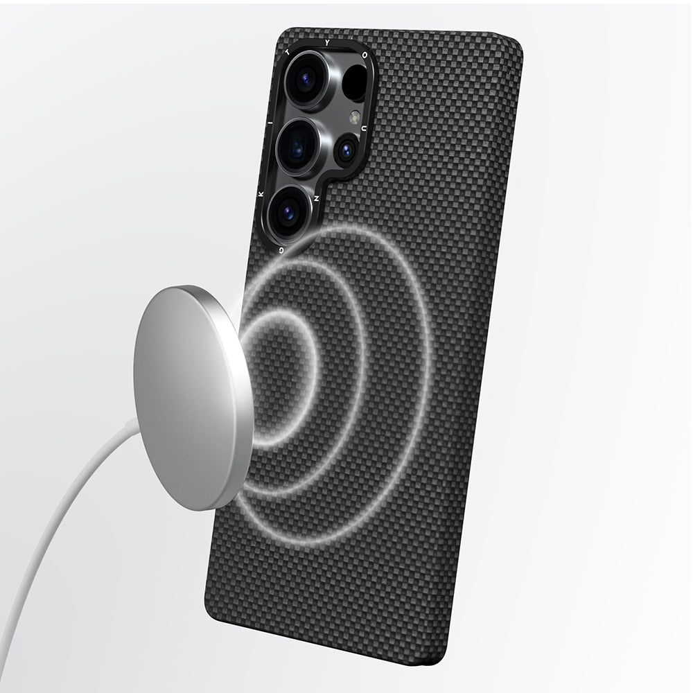 Galaxy S25 Ultra Kılıf M-safe Şarj Özellikli Aramid Fiber Youngkit 1500D Kevlar Extreme Wing Serisi Kapak