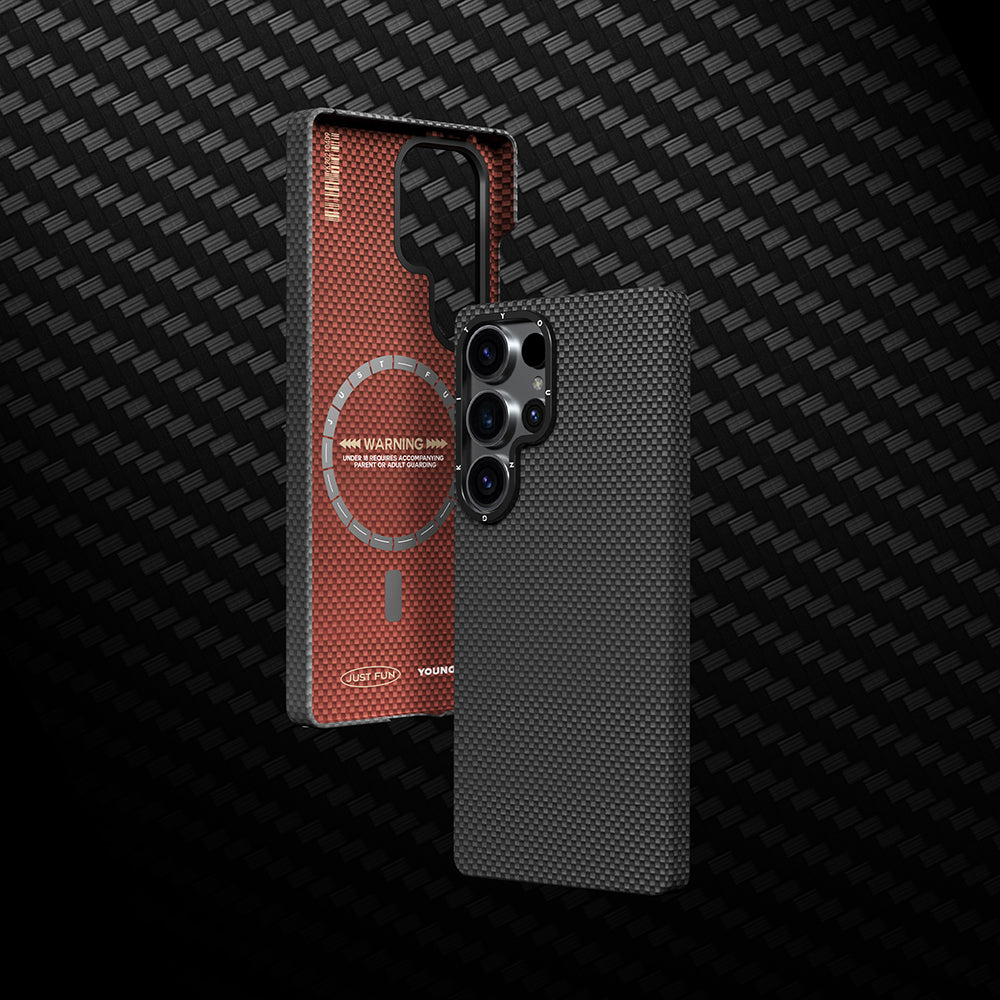 Galaxy S25 Ultra Kılıf M-safe Şarj Özellikli Aramid Fiber Youngkit 1500D Kevlar Extreme Wing Serisi Kapak