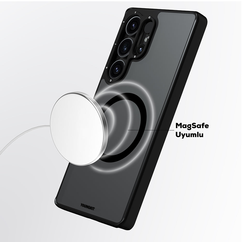 Galaxy S25 Ultra Kılıf M-safe Şarj Özellikli Cam Arka Yüzey TPU Youngkit Gemstone Serisi Kapak