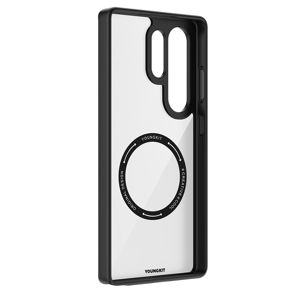 Galaxy S25 Ultra Kılıf M-safe Şarj Özellikli Cam Arka Yüzey TPU Youngkit Gemstone Serisi Kapak