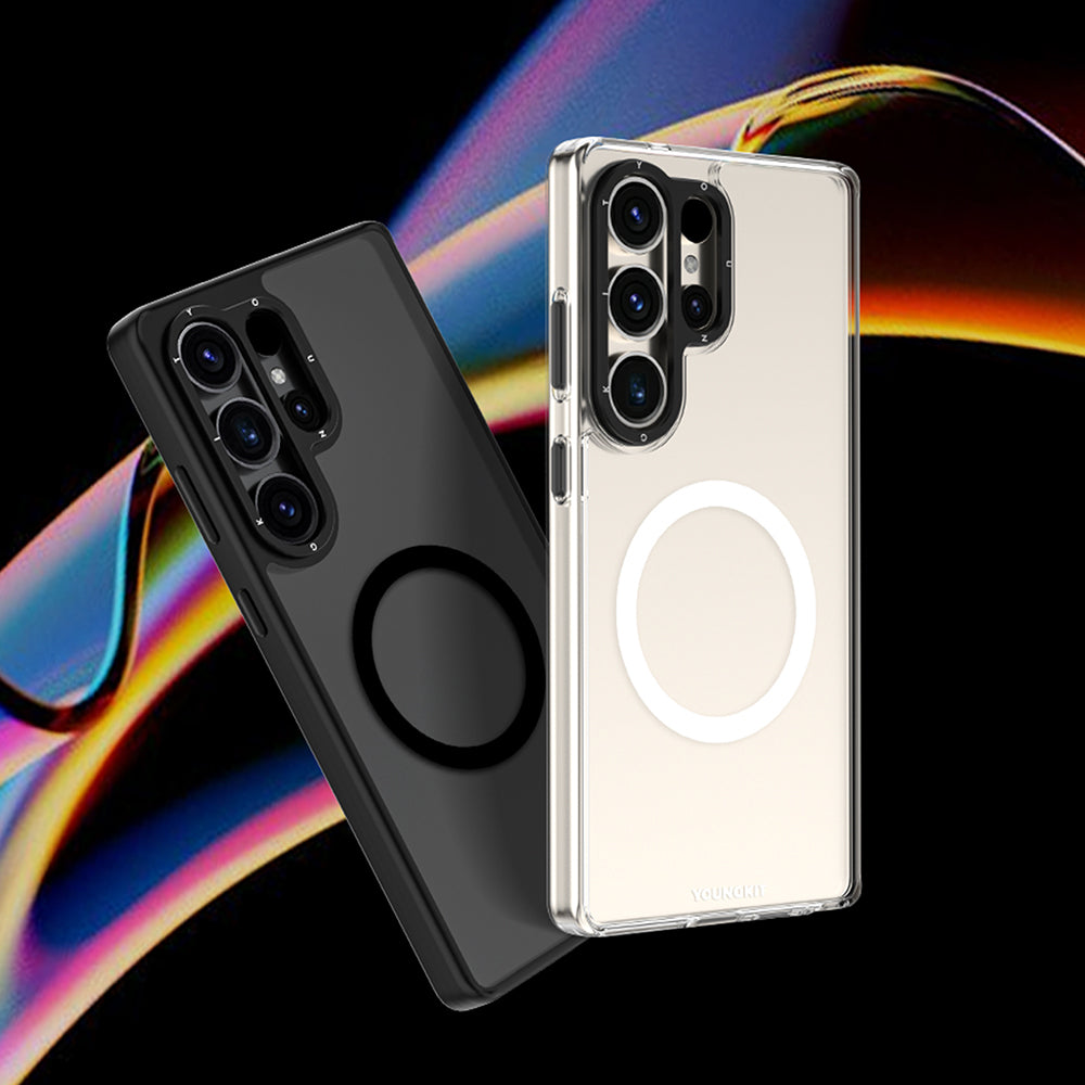 Galaxy S25 Ultra Kılıf M-safe Şarj Özellikli Cam Arka Yüzey TPU Youngkit Gemstone Serisi Kapak