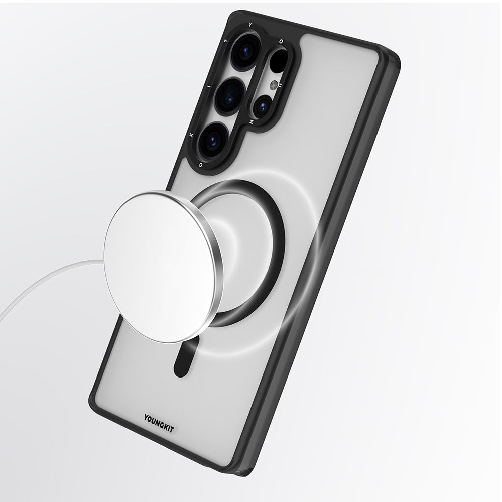 Galaxy S25 Ultra Kılıf M-safe Şarj Özellikli Cam Arka Yüzey TPU Youngkit Gemstone Serisi Kapak