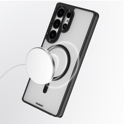 Galaxy S25 Ultra Kılıf M-safe Şarj Özellikli Cam Arka Yüzey TPU Youngkit Gemstone Serisi Kapak