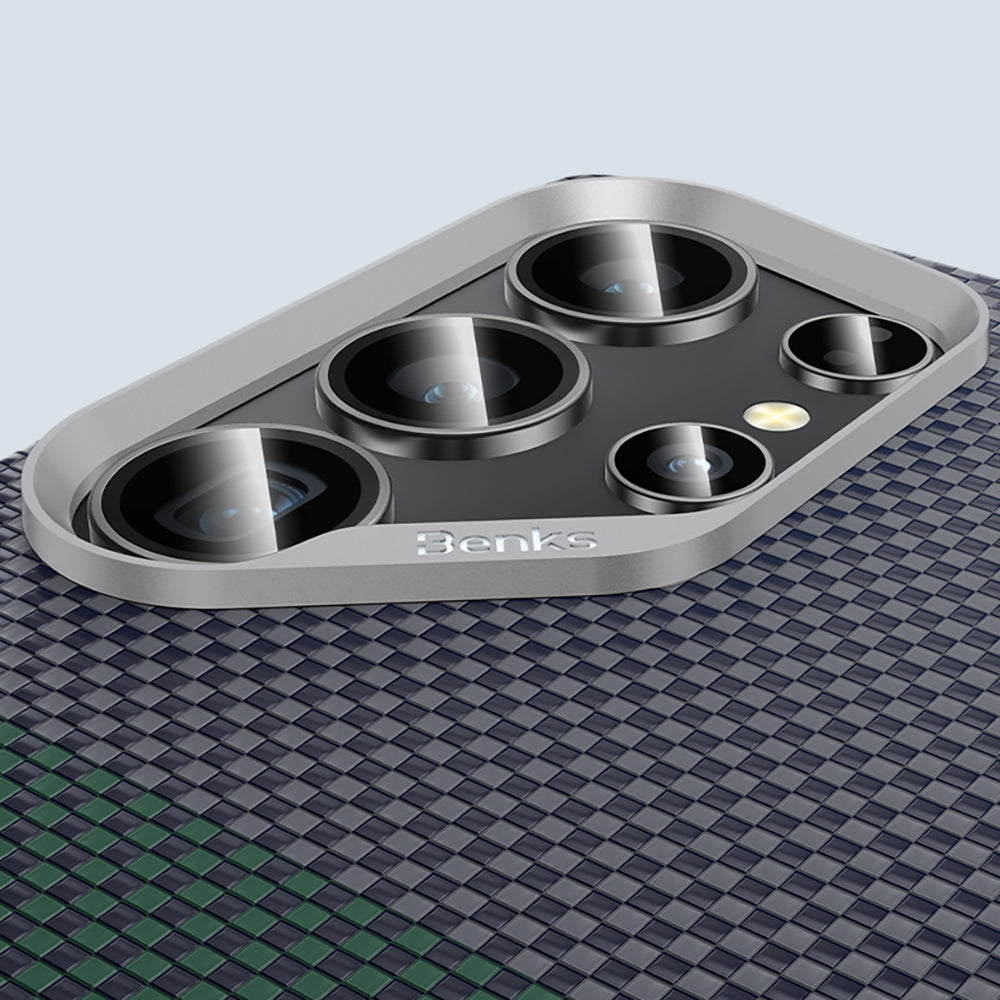 Galaxy S25 Ultra Kılıf M-safe Şarj Özellikli Karbon Fiber Tasarımlı Benks Aurora ArmorAir Kevlar Kapak