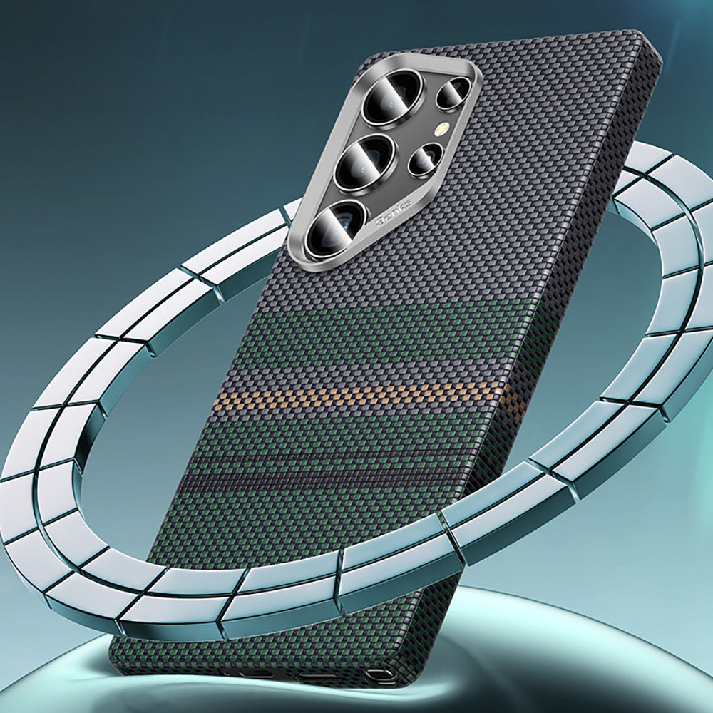 Galaxy S25 Ultra Kılıf M-safe Şarj Özellikli Karbon Fiber Tasarımlı Benks Aurora ArmorAir Kevlar Kapak