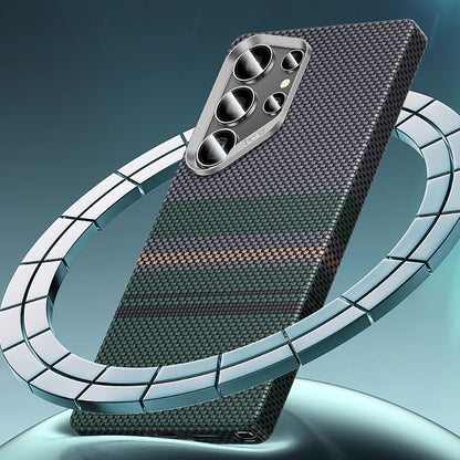 Galaxy S25 Ultra Kılıf M-safe Şarj Özellikli Karbon Fiber Tasarımlı Benks Aurora ArmorAir Kevlar Kapak