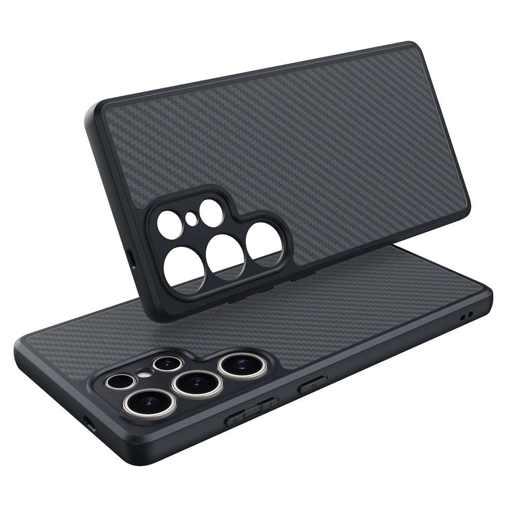 Galaxy S25 Ultra Kılıf M-safe Şarj Özellikli Karbon Fiber Tasarımlı Zore Elnino Kapak