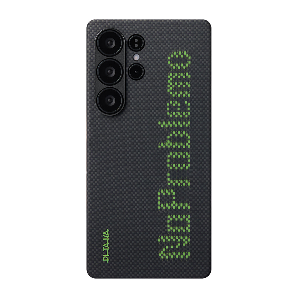 Galaxy S25 Ultra Kılıf M-safe Şarj Özellikli Lumintex Teknolojili Fosforlu Aramid Fiber Pitaka Tactile Woven Aries Serisi Kapak