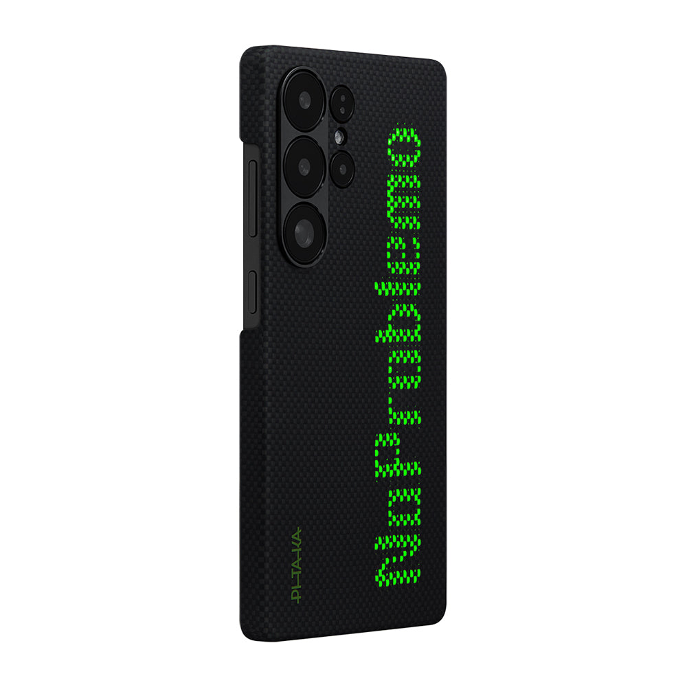 Galaxy S25 Ultra Kılıf M-safe Şarj Özellikli Lumintex Teknolojili Fosforlu Aramid Fiber Pitaka Tactile Woven Aries Serisi Kapak