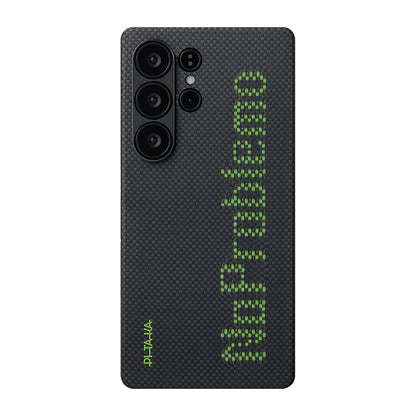 Galaxy S25 Ultra Kılıf M-safe Şarj Özellikli Lumintex Teknolojili Fosforlu Aramid Fiber Pitaka Tactile Woven Aries Serisi Kapak