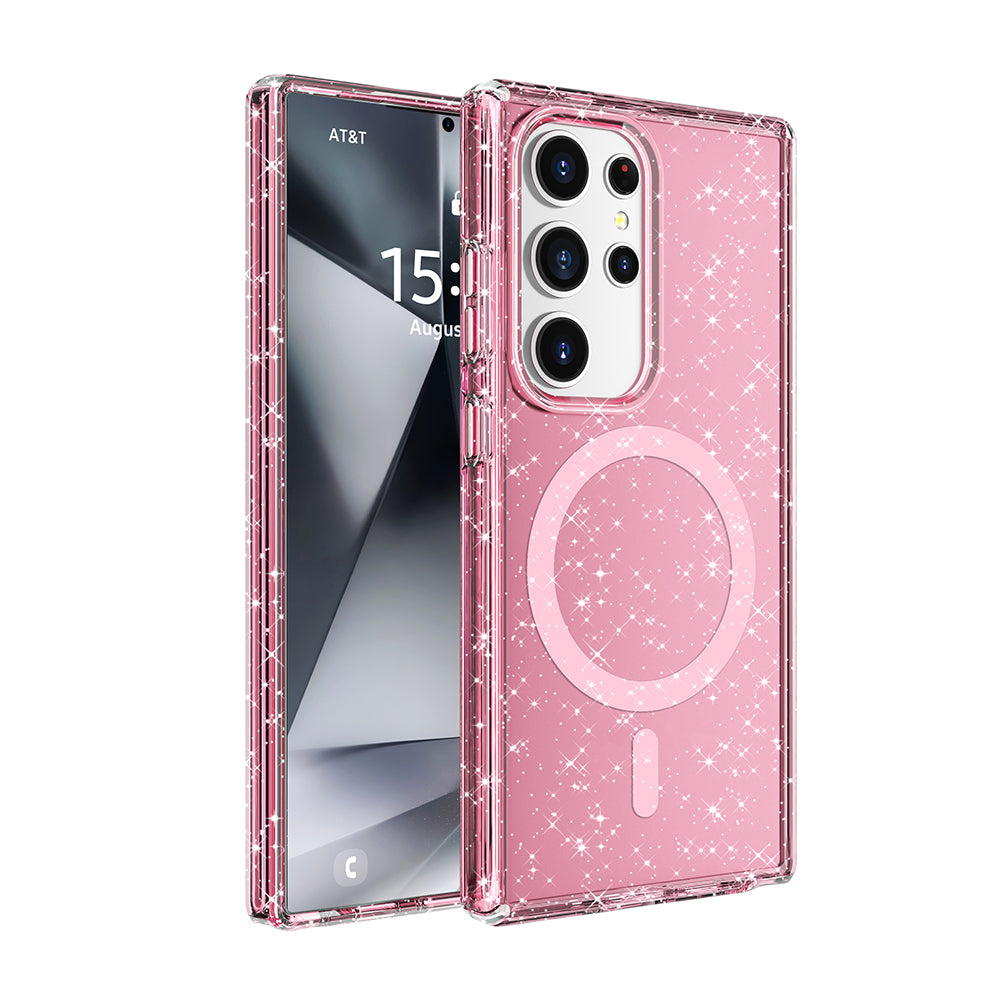 Galaxy S25 Ultra Kılıf M-safe Şarj Özellikli Parlayan Simli Saydam Renkli Zore Allstar Kapak