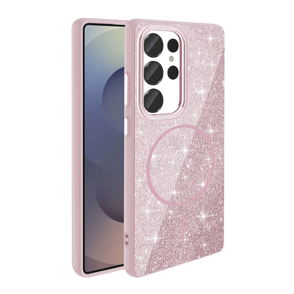 Galaxy S25 Ultra Kılıf M-safe Şarj Özellikli Parlayan Simli Zore Okso Kapak